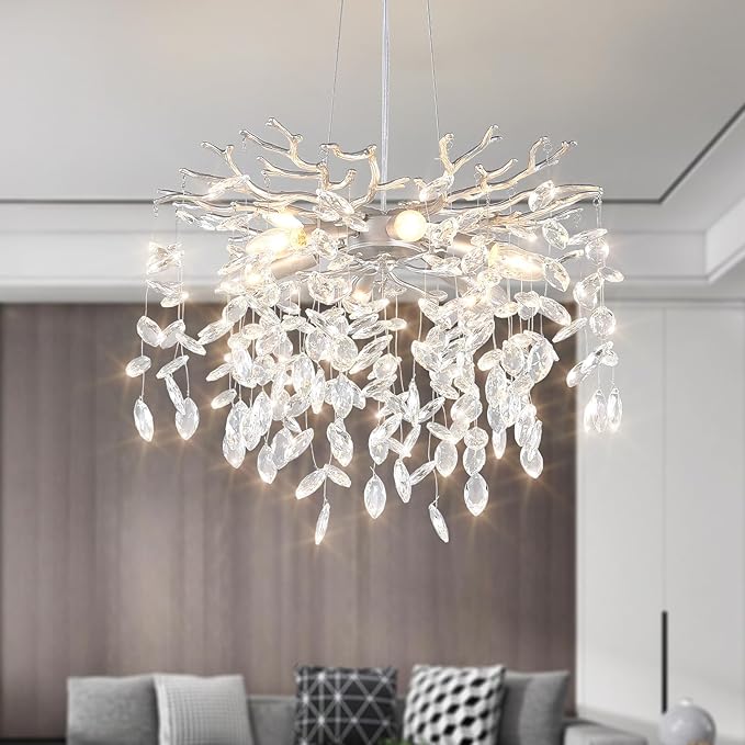 18-Inch Silver Crystal Chandeliers for Dining Room