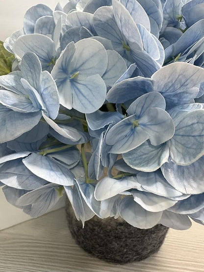 Handmade Artificial Blue Hydrangea in Felted Wool Vase for Table or Shelf