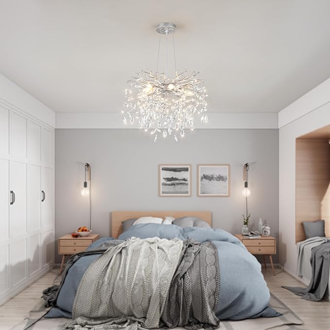 18-Inch Silver Crystal Chandeliers for Dining Room